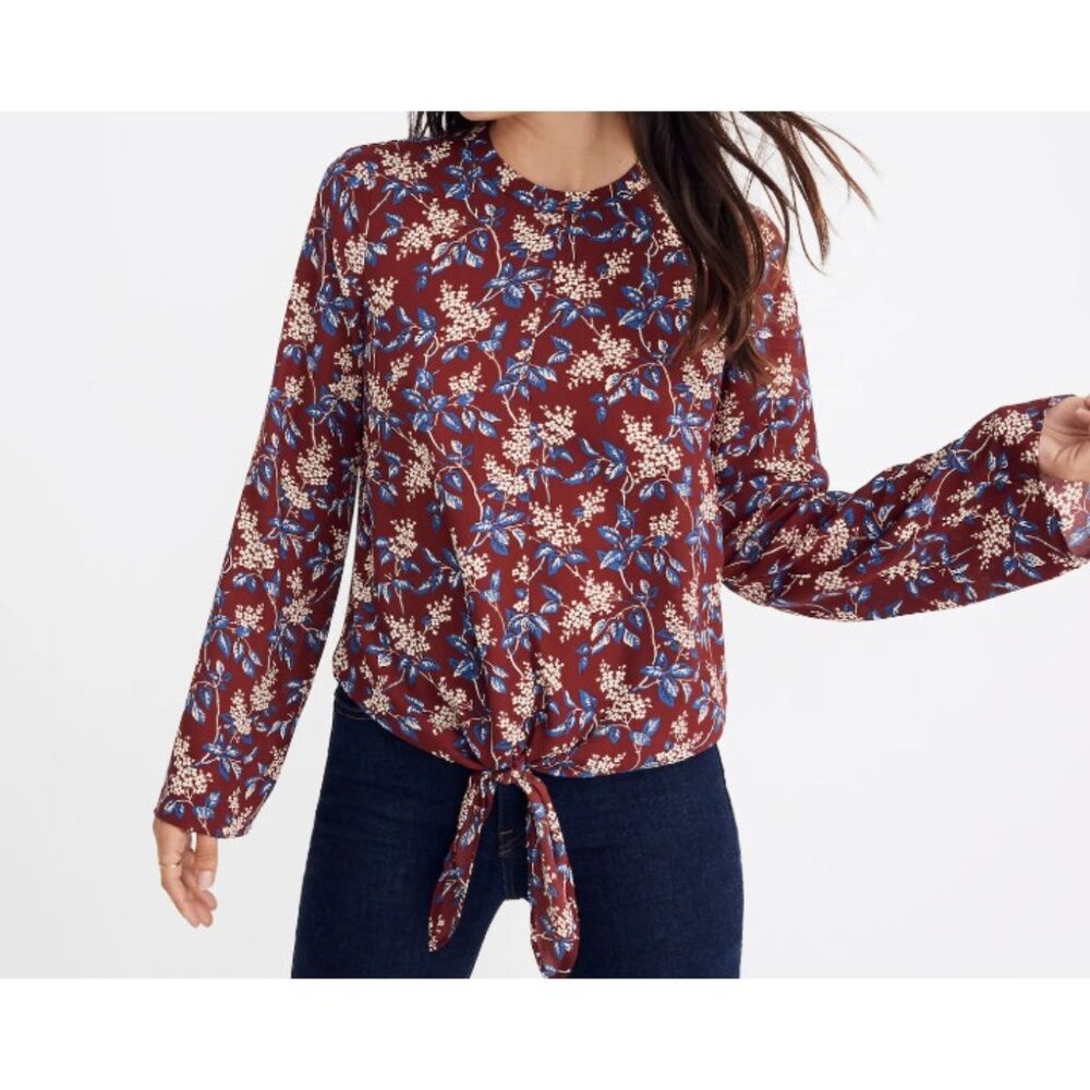Madewell Bell Sleeve Top Size Small Tie Front  Antique Flora Bohemian Romantic